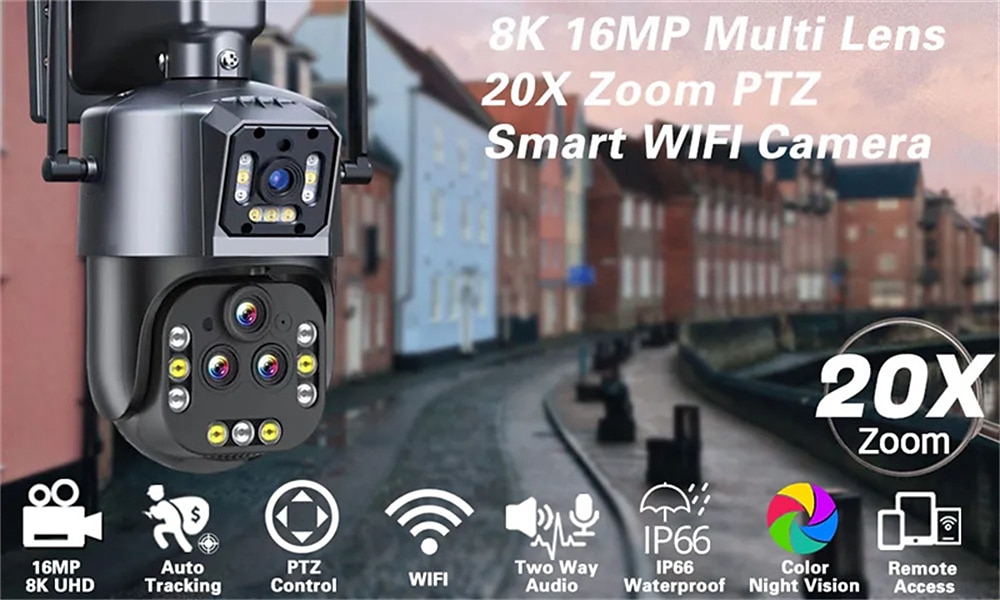 4K Wi-Fi Ptz Ultra ip камера наблюдения с четырьмя объективами, камера безопасности с 20-кратным зумом, автоматическое слежение, видеонаблюдение ipc360 2025 - $97.99 –P7