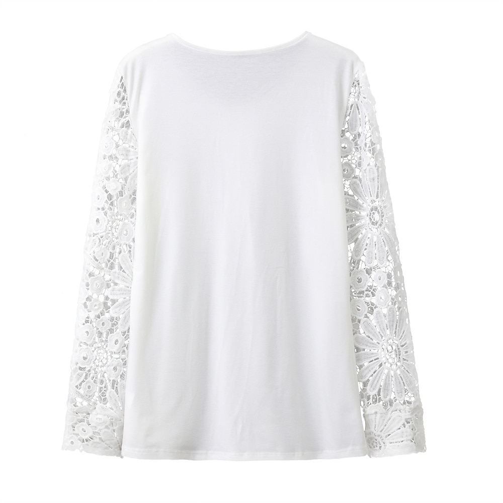 camicetta in pizzo da donna camicette eleganti top eleganti moda basic tinta unita plissettato patchwork manica lunga top normali scollo a V casual quotidiano bianco rosso primavera autunno del 2025 a $29.99 –P2