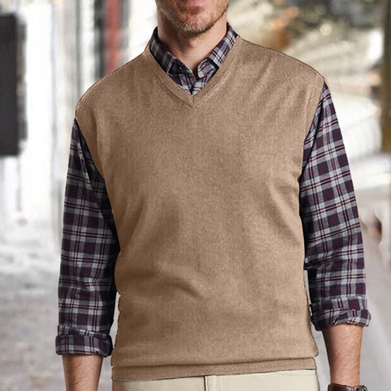 Herren Pullunder Kleid Pullover Pullover Gerippt Stricken Normale Oberteile Gestrickt Einfach V Ausschnitt Moderne zeitgenössische Arbeit Alltagskleidung Bekleidung Ärmellos Winter Kamel Wein S M L 2025 - $25.99 –P6
