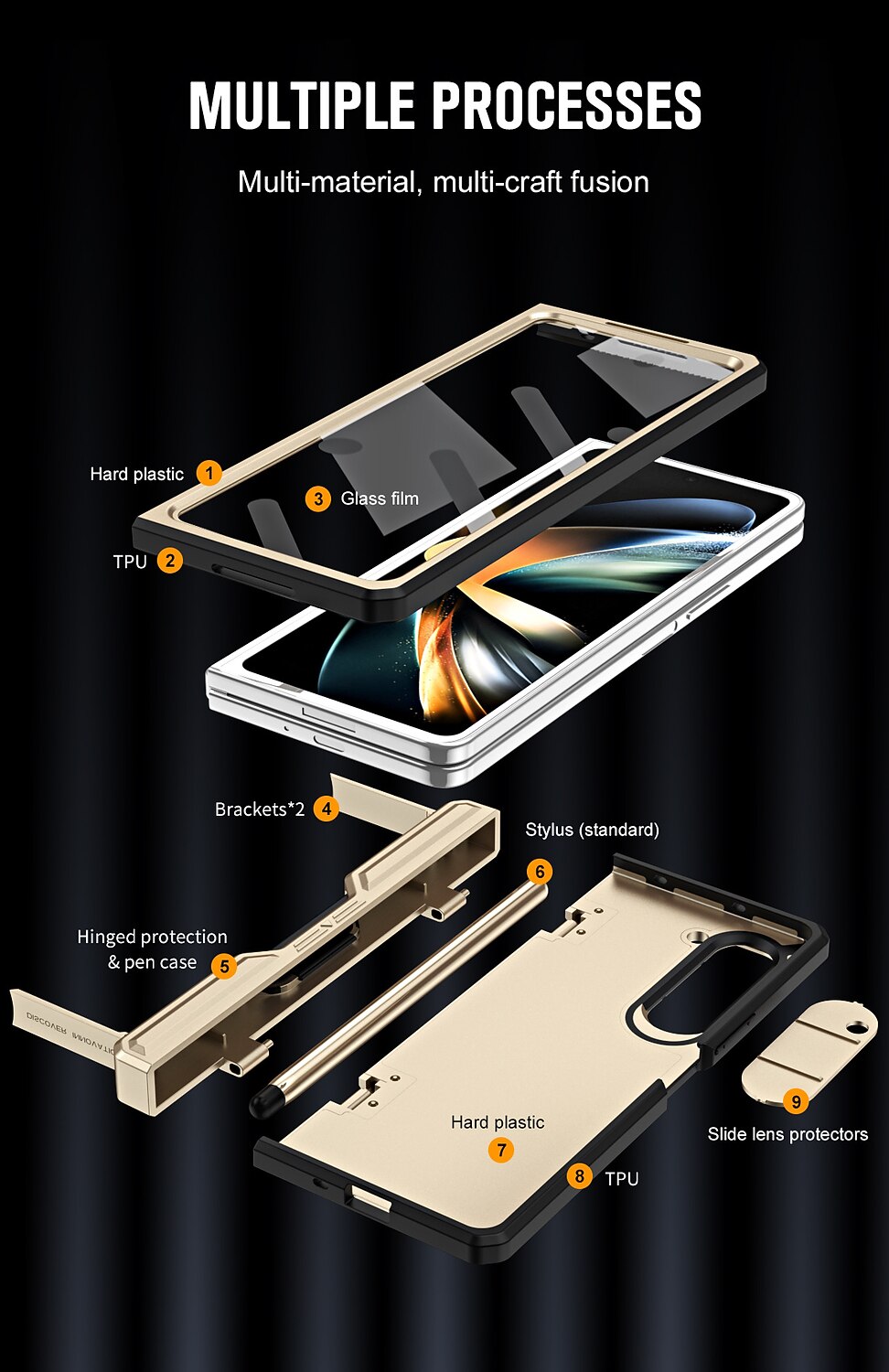 телефон Кейс для Назначение SSamsung Galaxy Z Fold 5 Z Fold 4 со стендом и протектор экрана Защита от удара ПК 2025 - $35.99 –P7