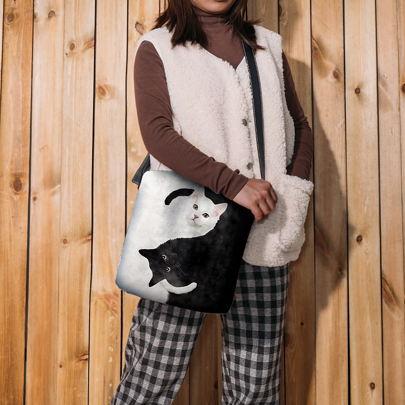 Umhängetasche mit Yin-Yang-Katzen-Design – künstlerische Schultertasche mit schwarz-weißem Katzen-Print für Damen, perfekt für den Freizeit- und Alltagsgebrauch 2025 - $19.99 –P1