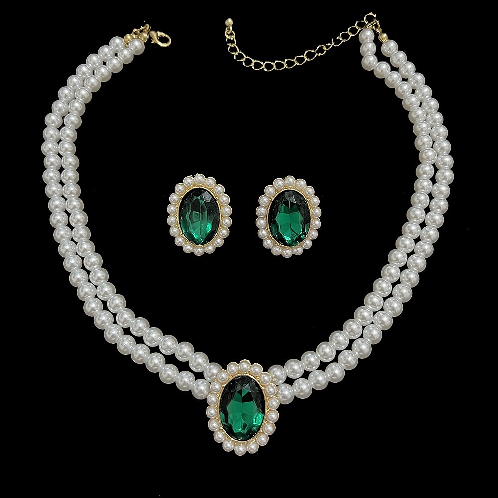 Smykke Sett 1set Imitert Perle Strass 1 Halskjede Øredobber Dame Elegant Årgang Fransk Multi Layer Prinsesse Smykkesett Til Bryllup Fest jubileum 2025 - $14.99 –P2