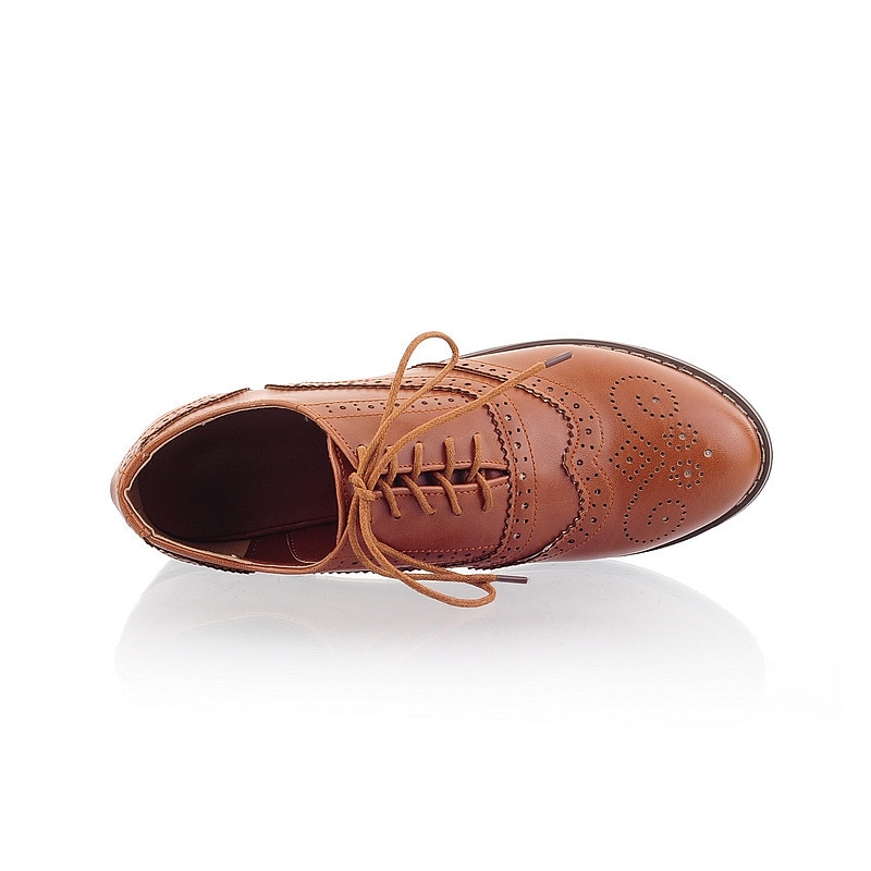 pantofi oxford clasici brogue de damă – pantofi maro din piele artificială cu vârful aripii cu șireturi pentru ținute casual și formale de inspirație vintage 2025 - $42.99 –P5