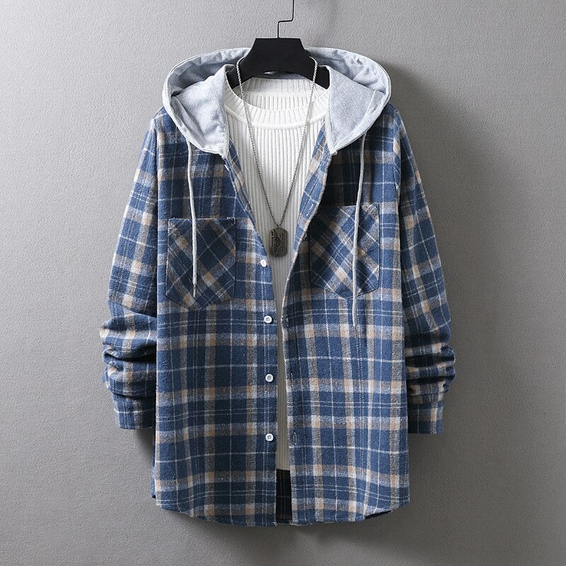 Men's Shirt Casual Shirt Plaid Shirt Button Up Shirt Overshirt Plaid / Check Outdoor Daily Wear Yellow Blue Orange Green Long Sleeve Hooded Fall & Winter Clothing Apparel Front Pocket 2025 - $35.99 –P7
