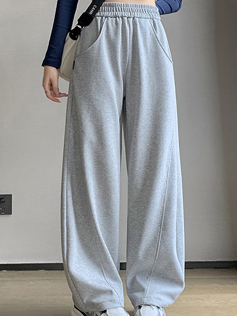 Dam Joggingbyxor Brett skaft Aktiv Mode Streetwear Fullängd Hög midja Slät Ficka Elastisk midja Högt snitt Håller värmen Komfort Mjuk Microelastisk Utomhus Semester Gata Aprikos Grå Svart Höst Vinter 2025 - $20.99 –P4