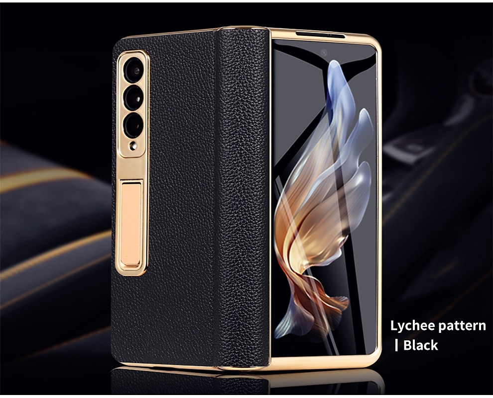 Leather Phone Case for Samsung Galaxy Z Fold 5 4 3 Fold4 Fold5 Gold Plating Magnetic Hinge Stand Back Cover with Mirror Film 2025 - $51.99 –P13