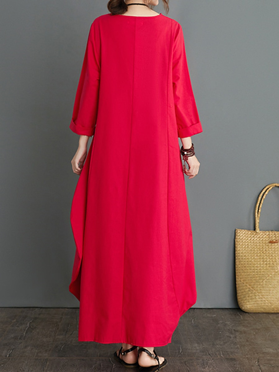 Damen Langes Kleid Maxikleid Leinen-inspirierte Kleider Weißes Kleid Freizeitkleid Winterkleid Streetwear Urlaub Straße Lässiger Schnitt Langarm Rundhalsausschnitt Schwarz Weiß Rote Blau Herbst Winter 2025 - $26.99 –P11