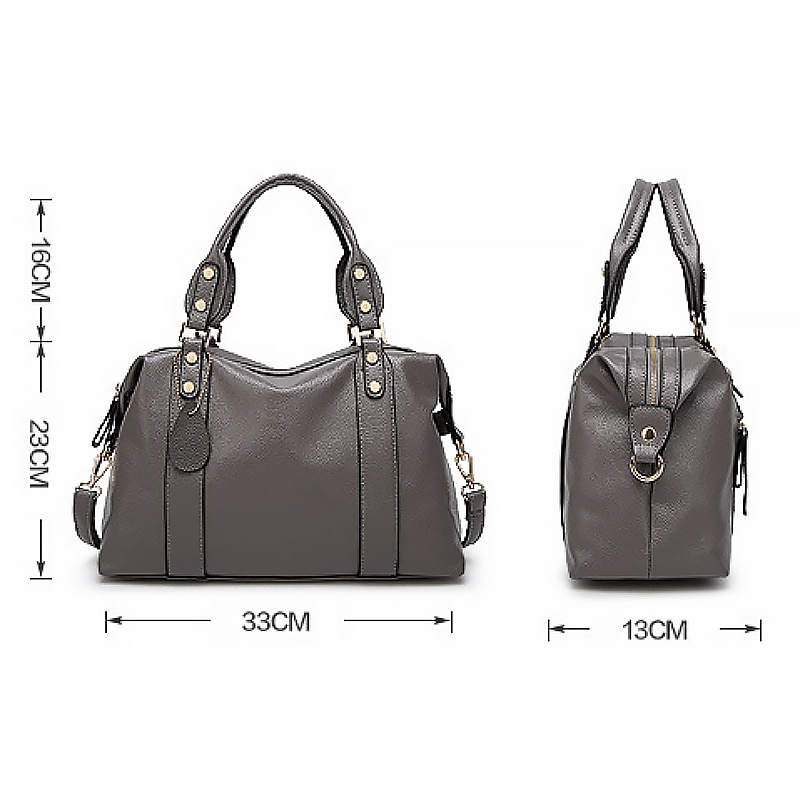 Dam Handväska Crossbody-väska Axelväska Boston väska PU läder Kontor Dagligen Helgdag Nit Dragkedja Stor kapacitet Multi Carry Ensfärgat Svart Rubinrött Blå 2025 - $42.99 –P6