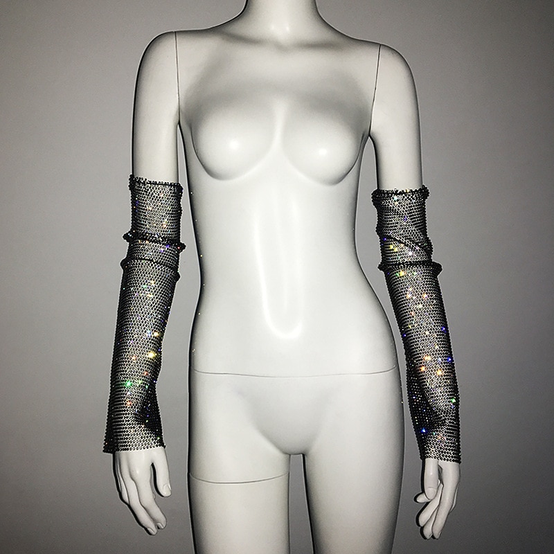 Čirý mesh drahokamu Rukavice bez rukojeti Dlouhé rukavice Kovový Třpyt Sexy Krajka Pro Disko Kostýmová hra Karneval Dámské Kostýmní šperky Módní šperky 2025 - $26.99 –P8