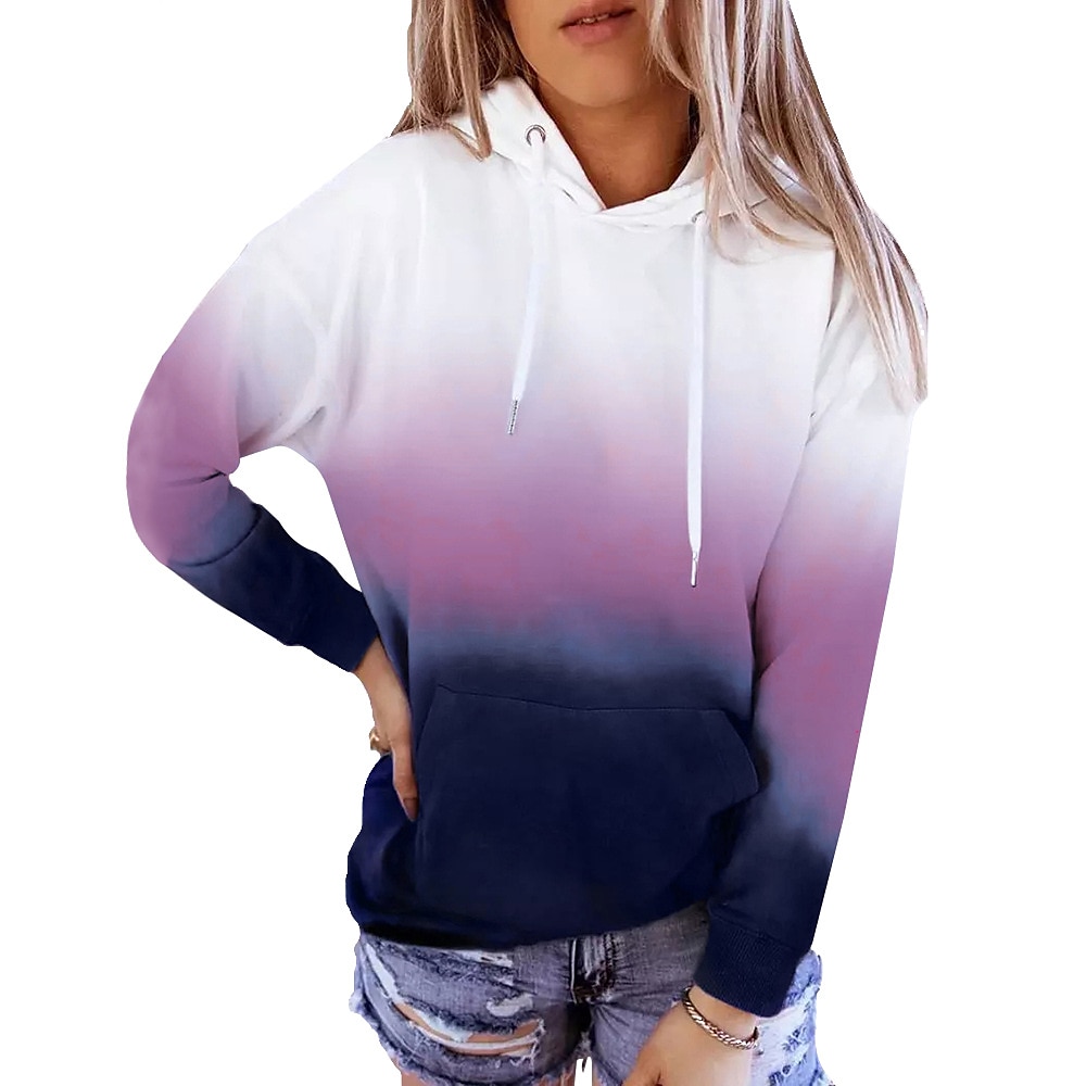 Mulheres Bloco de cor Ativo Roupa de Esporte Manga Longa Com Capuz Tops regulares Casual Esportes Com Cordão Imprimir Bolso frontal Amarelo Vermelho Roxo Laranja Outono & inverno de 2025 por $30.99 –P9