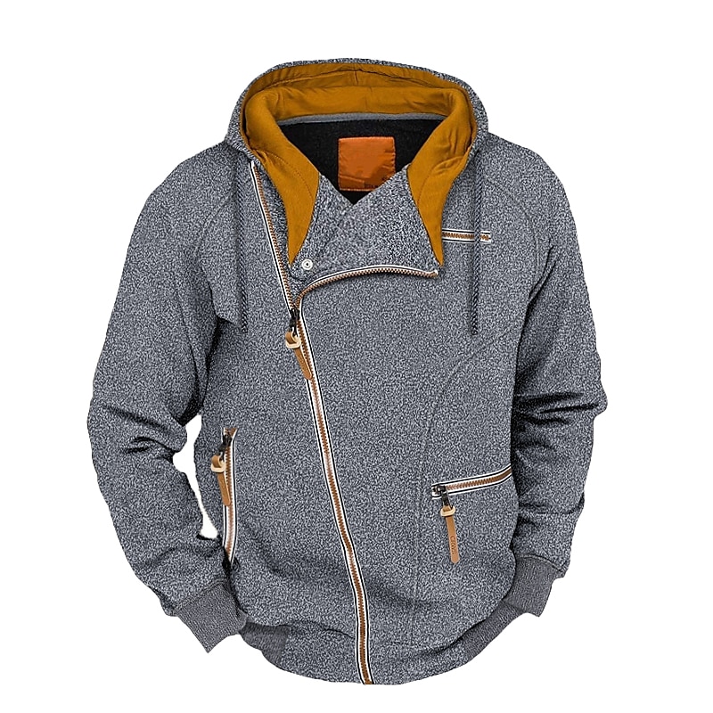 Męskie Bluza z Kapturem Rozpinana bluza z kapturem Jasnoszary Ciemnoszary Szary Kaptur Kolorowy blok Zamek Sport i turystyka Codzienny Święto Zabytkowe Moda miejska Nowoczesne Jesień i zima Odzież 2025 - $25.99 –P1