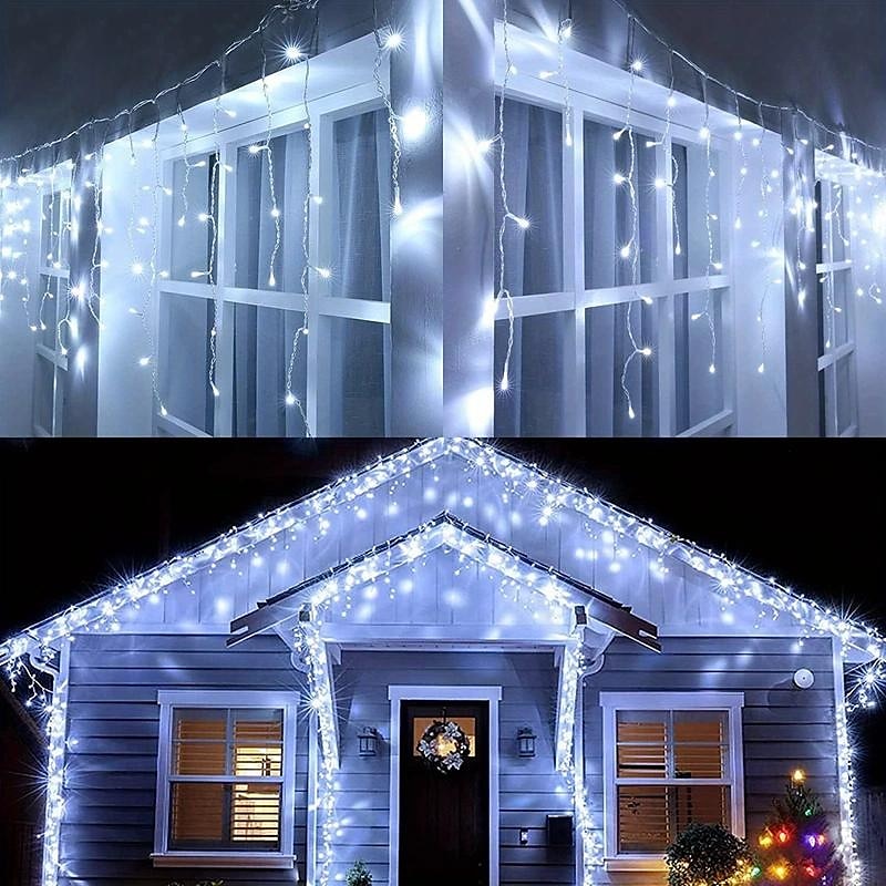 1 confezione di luci natalizie a ghiacciolo, 10 m 400 led 8 modalità e timer con 60 gocce, luci natalizie a ghiacciolo con timer, stringa di luci esterne collegabili impermeabili per vacanze, del 2025 a $18.99 –P5