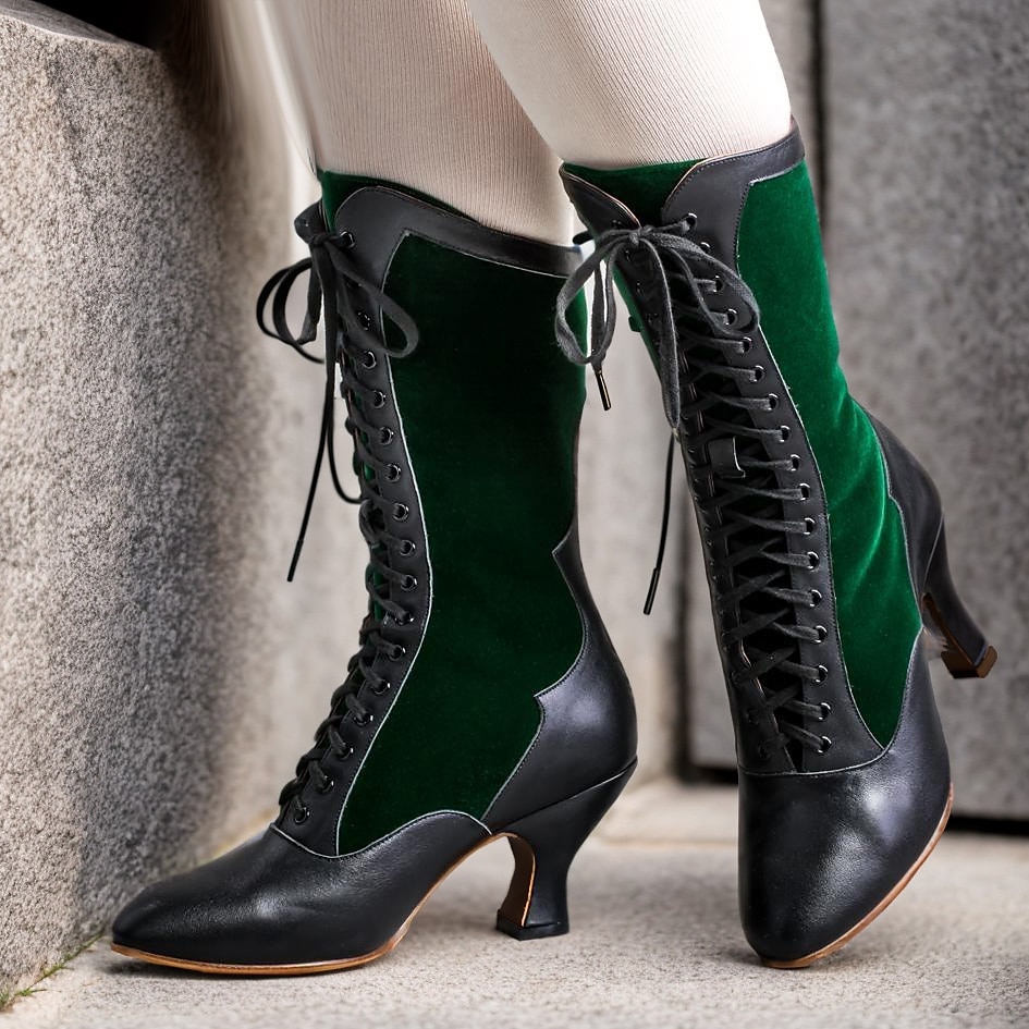 női vintage viktoriánus fűzős csizma - piros és fekete gótikus steampunk sarkú csizma cosplayhez, jelmezekhez és karácsonyi alkalmakra 2025 - $54.99 –P6