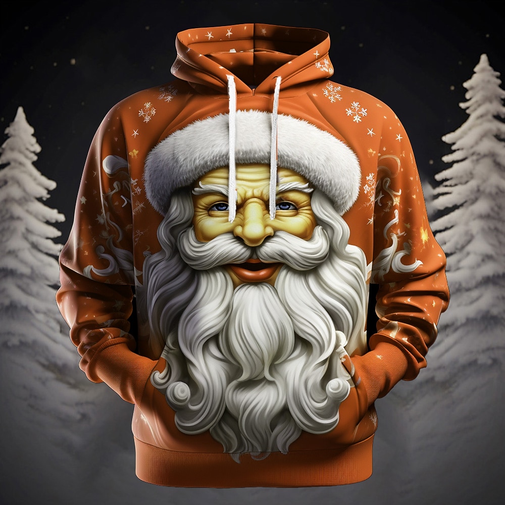 Sweat à capuche 3D Père Noël pour homme, motif graphique, mode Père Noël, impression 3D, sport, extérieur, vacances, jaune foncé, rouge, manches longues, capuche, poche avant, printemps&amp;chemise de 2025 ? $32.99 –P14