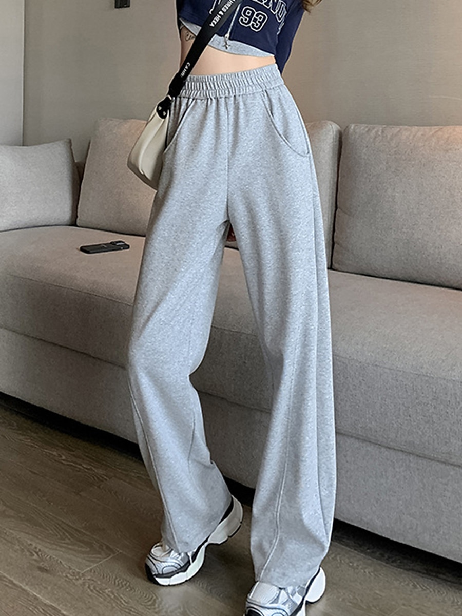 Dam Joggingbyxor Brett skaft Aktiv Mode Streetwear Fullängd Hög midja Slät Ficka Elastisk midja Högt snitt Håller värmen Komfort Mjuk Microelastisk Utomhus Semester Gata Aprikos Grå Svart Höst Vinter 2025 - $20.99 –P15