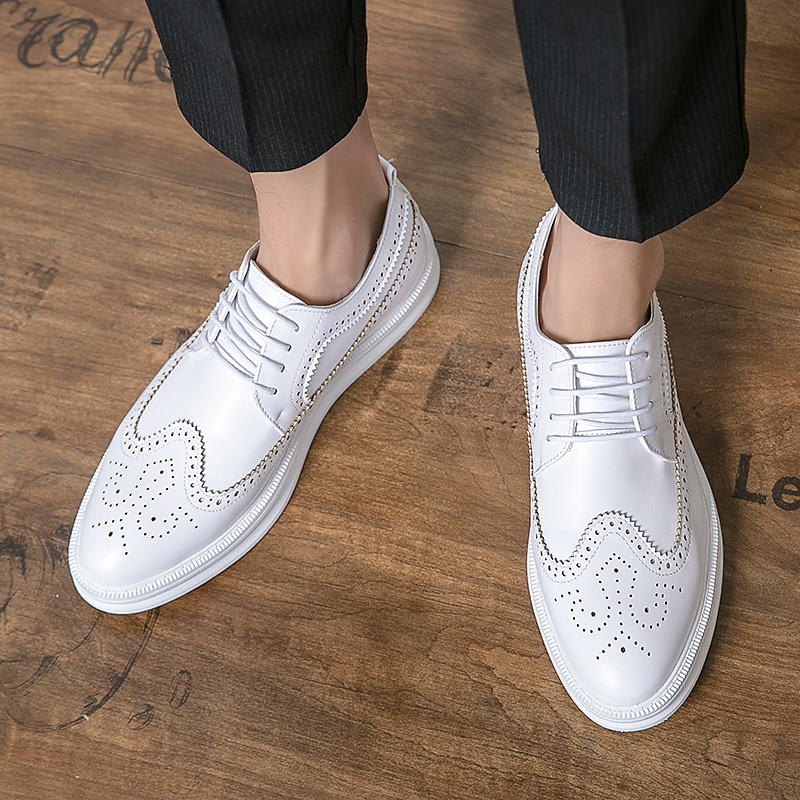vita brogue-derbyskor för män - snygga lädersneakers med snörning för vardags- och högtidskläder 2025 - $59.99 –P4