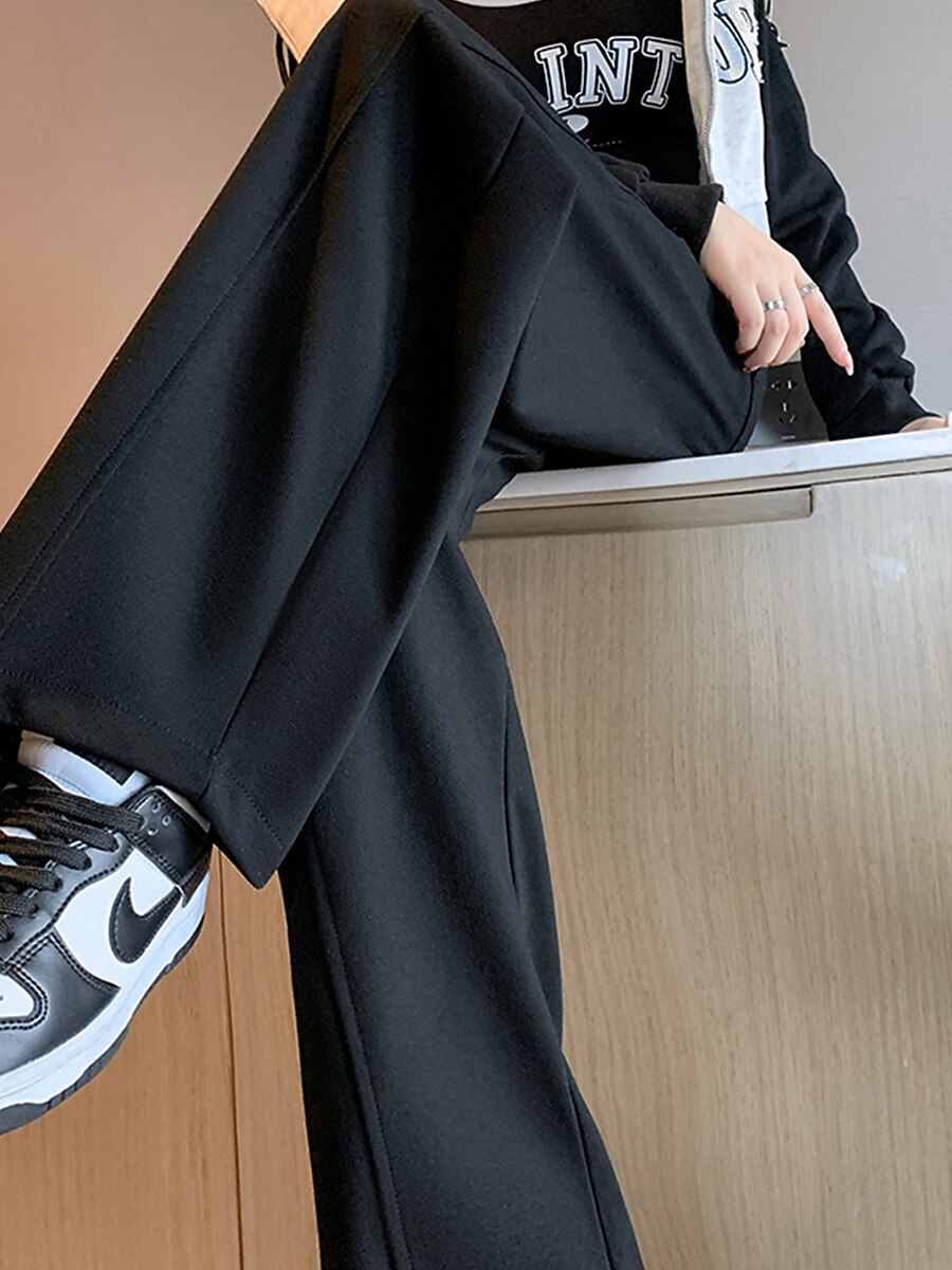 Dam Joggingbyxor Brett skaft Aktiv Mode Streetwear Fullängd Hög midja Slät Ficka Elastisk midja Högt snitt Håller värmen Komfort Mjuk Microelastisk Utomhus Semester Gata Aprikos Grå Svart Höst Vinter 2025 - $20.99 –P9