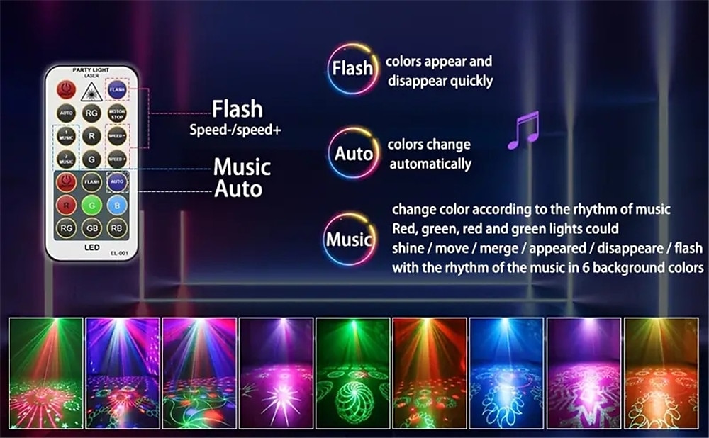 Party Lights Dj Disco Lights Strobe Stage Light Sound Activated Multiple Patterns Projector With Remote Control For Parties Bar Birthday Wedding Holiday Event Live Show Xmas Decorations Lights 2025 - $51.99 –P9