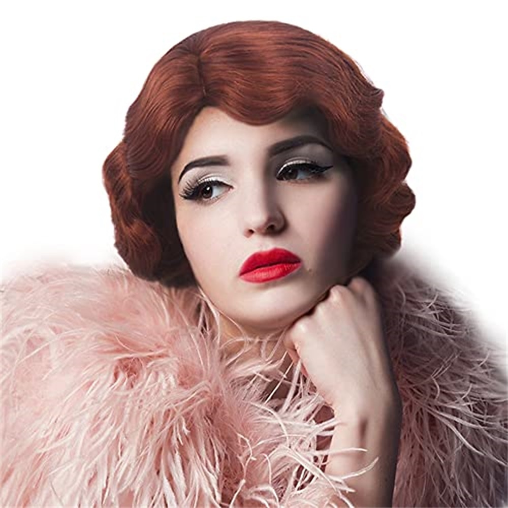 Krátké popelavě hnědé paruky pro ženy přírodní prstová vlna syntetická paruka pro ženy dámy cosplay anime party kostýmy anime flapper paruka halloweenské paruky 2025 - $18.49 –P14