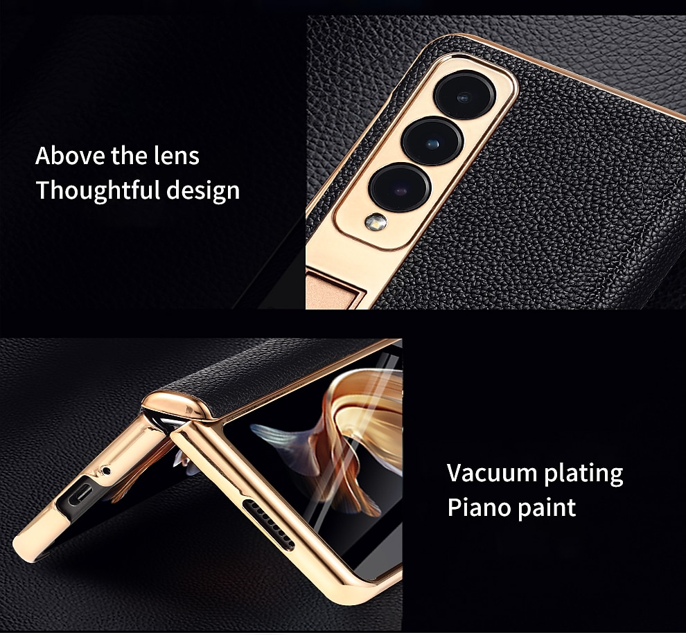 Leather Phone Case for Samsung Galaxy Z Fold 5 4 3 Fold4 Fold5 Gold Plating Magnetic Hinge Stand Back Cover with Mirror Film 2025 - $51.99 –P9