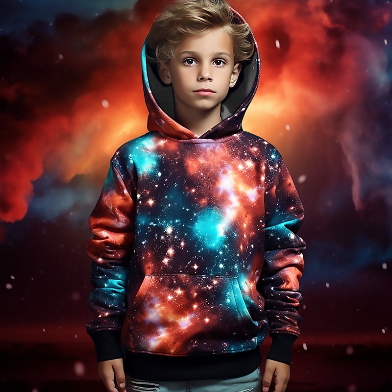 Pojkar 3D Galax Huvtröja Pullover Långärmad 3D-tryck Höst Vinter Mode Streetwear Häftig Polyester Barn 3-12 år Utomhus Ledigt Dagligen Normal 2025 - $17.49 –P4