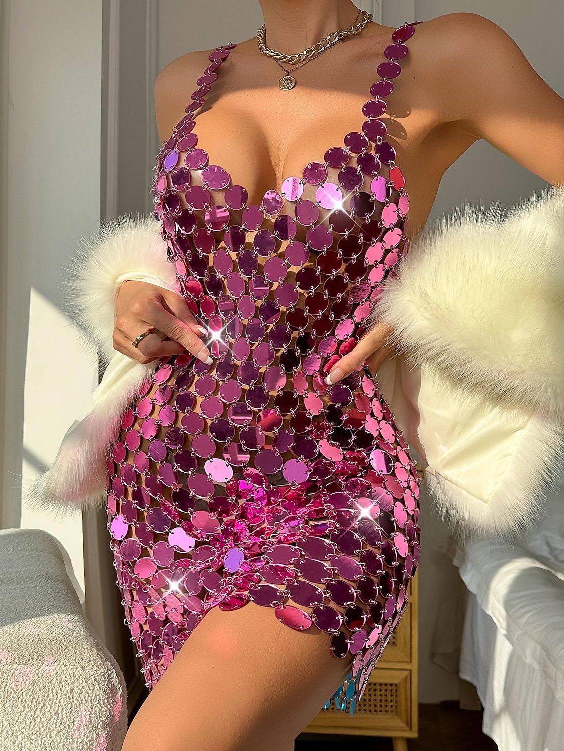 Abito Donna Sexy Con Scollo A V E Schiena Scoperta - Vestito Mini Per Discoteca E Serate - Foto 9