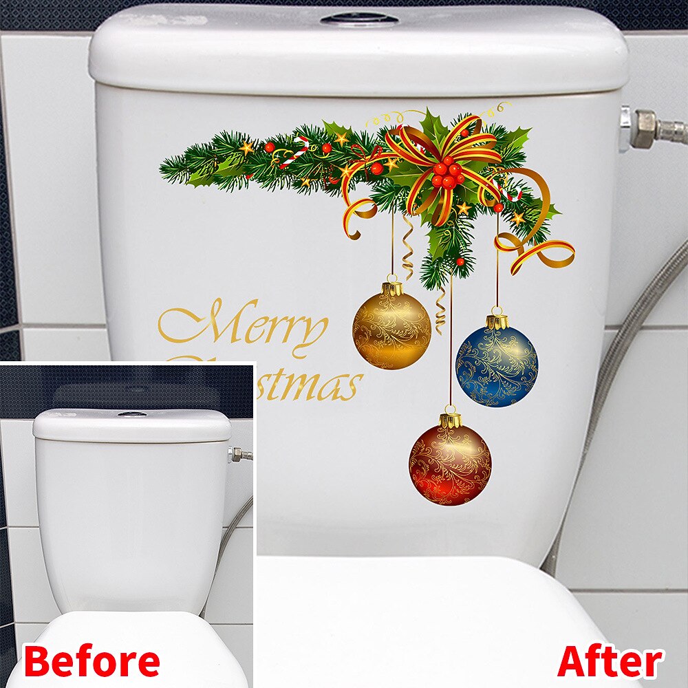 autocolant cu model de bile de Crăciun coroană de Crăciun, autocolant decorativ pentru capac de toaletă, decal pentru capac de toaletă, autocolant pentru capacul de toaletă, autocolante detașabile pentru renovarea toaletei 2025 - $6.49 –P5