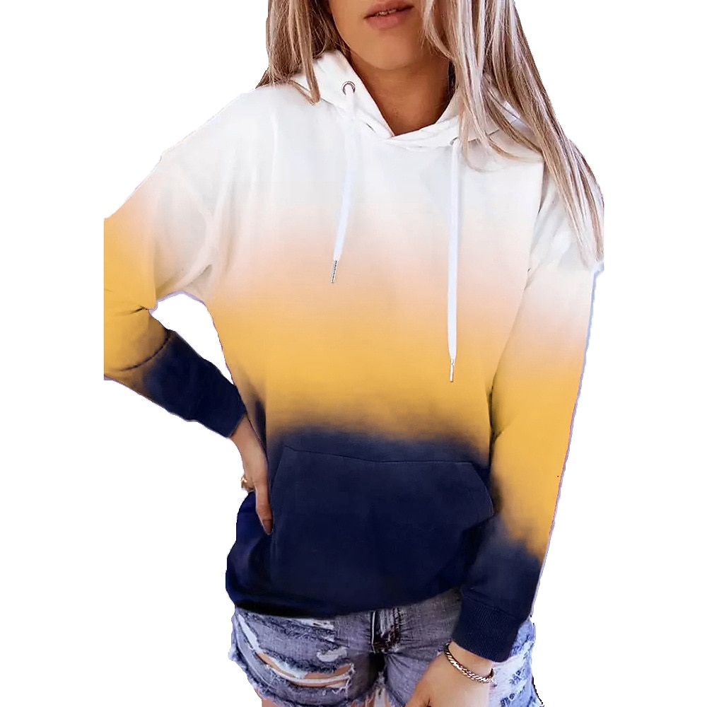 Mulheres Bloco de cor Ativo Roupa de Esporte Manga Longa Com Capuz Tops regulares Casual Esportes Com Cordão Imprimir Bolso frontal Amarelo Vermelho Roxo Laranja Outono & inverno de 2025 por $30.99 –P12