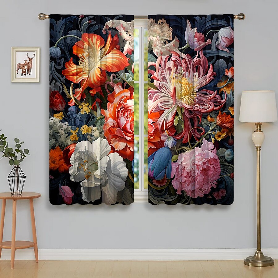 2 Panels Curtains For Living Room Bedroom, Flowers Curtain Drapes for Bedroom Door Kitchen Window Treatments Thermal Insulated Room Darkening 2025 - $22.99 –P9