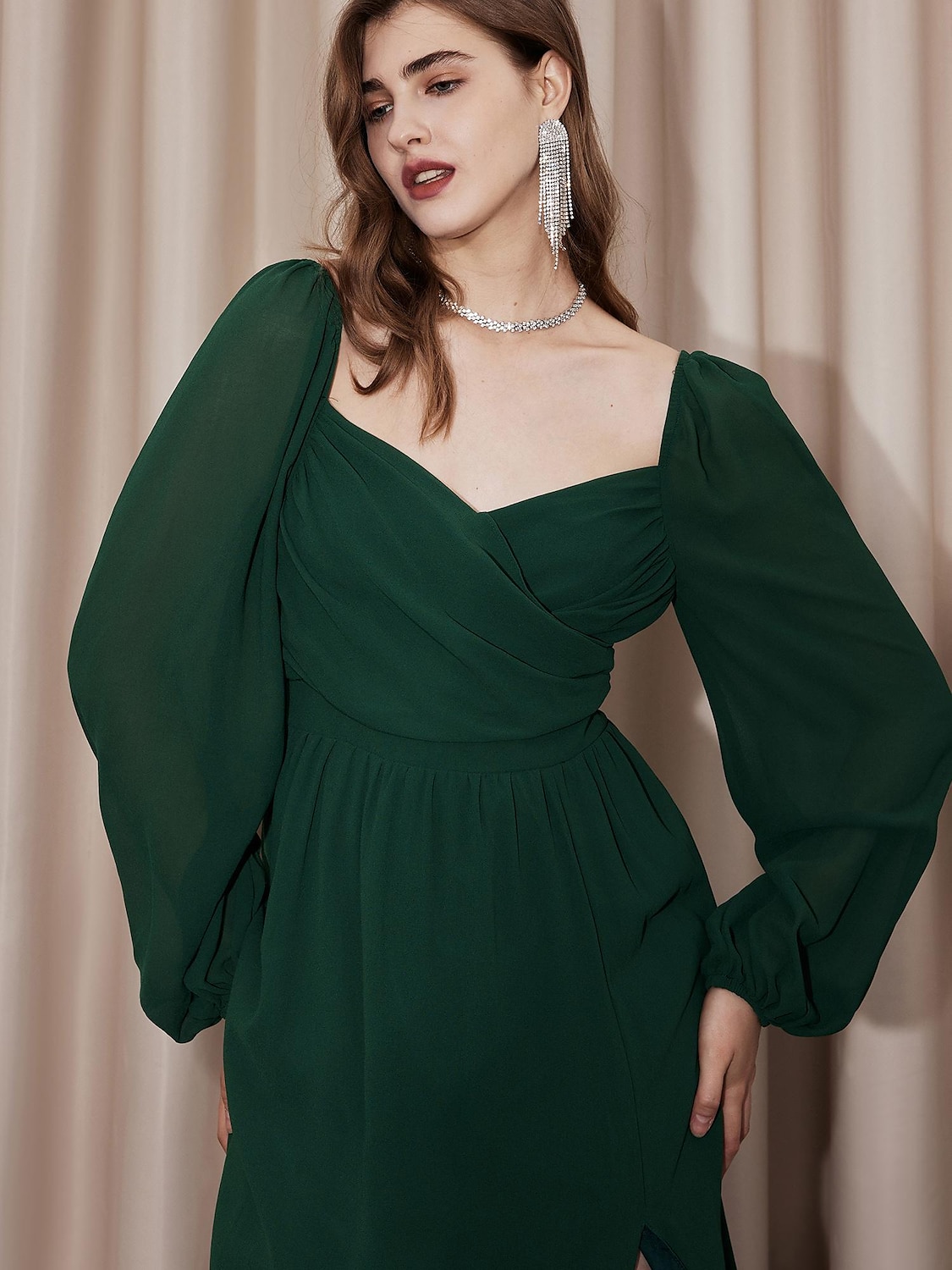 elegantes, gerafftes, geteiltes Maxikleid 2025 - $51.99 –P7