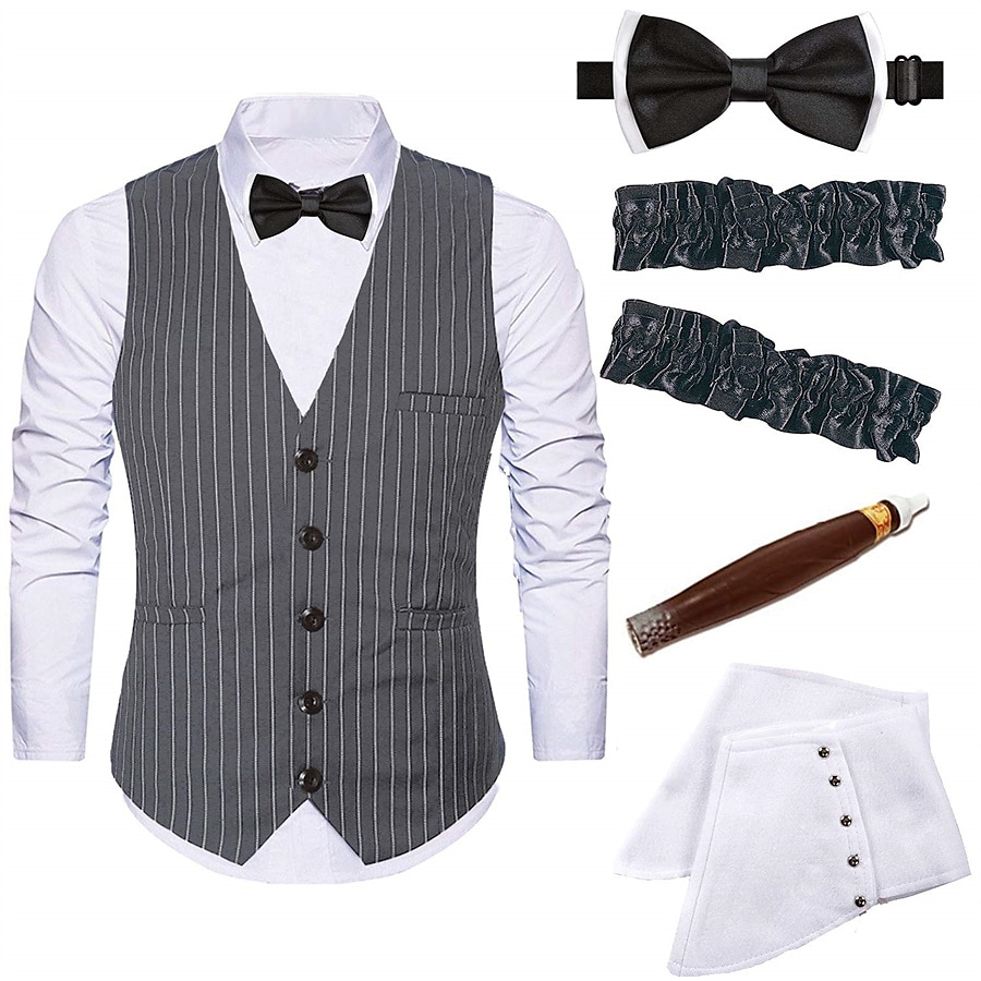 Retro Řvoucí 20s 20. léta 20. století Úbory Kamizelka Velký Gatsby Gentleman Maškarní kostým Pánské předvečer Všech svatých Karneval Nový rok Karneval Večírek Plesová maškaráda Dospělé Nákrčník Vesta 2025 - $43.99 –P2