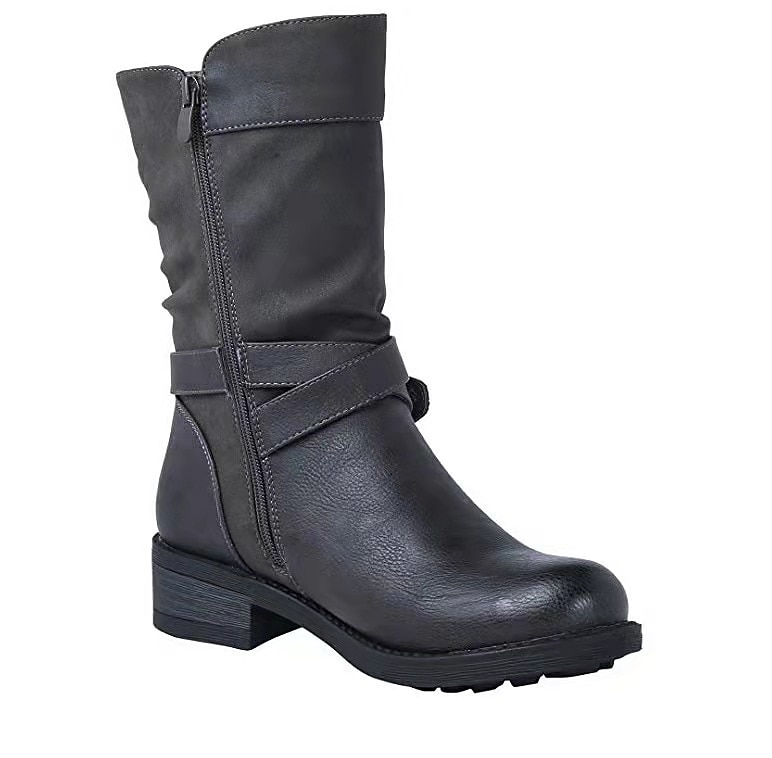 Rote Vintage-Kunstlederstiefel für Damen – stilvolles kniehohes Design mit doppelten Schnallenriemen, seitlichem Reißverschluss und bequemer Sohle – perfekt für Herbstmode und Freizeitausflüge 2025 - $64.99 –P3