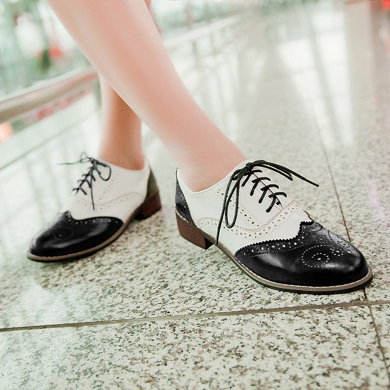 pantofi oxford clasici brogue de damă – pantofi maro din piele artificială cu vârful aripii cu șireturi pentru ținute casual și formale de inspirație vintage 2025 - $42.99 –P14
