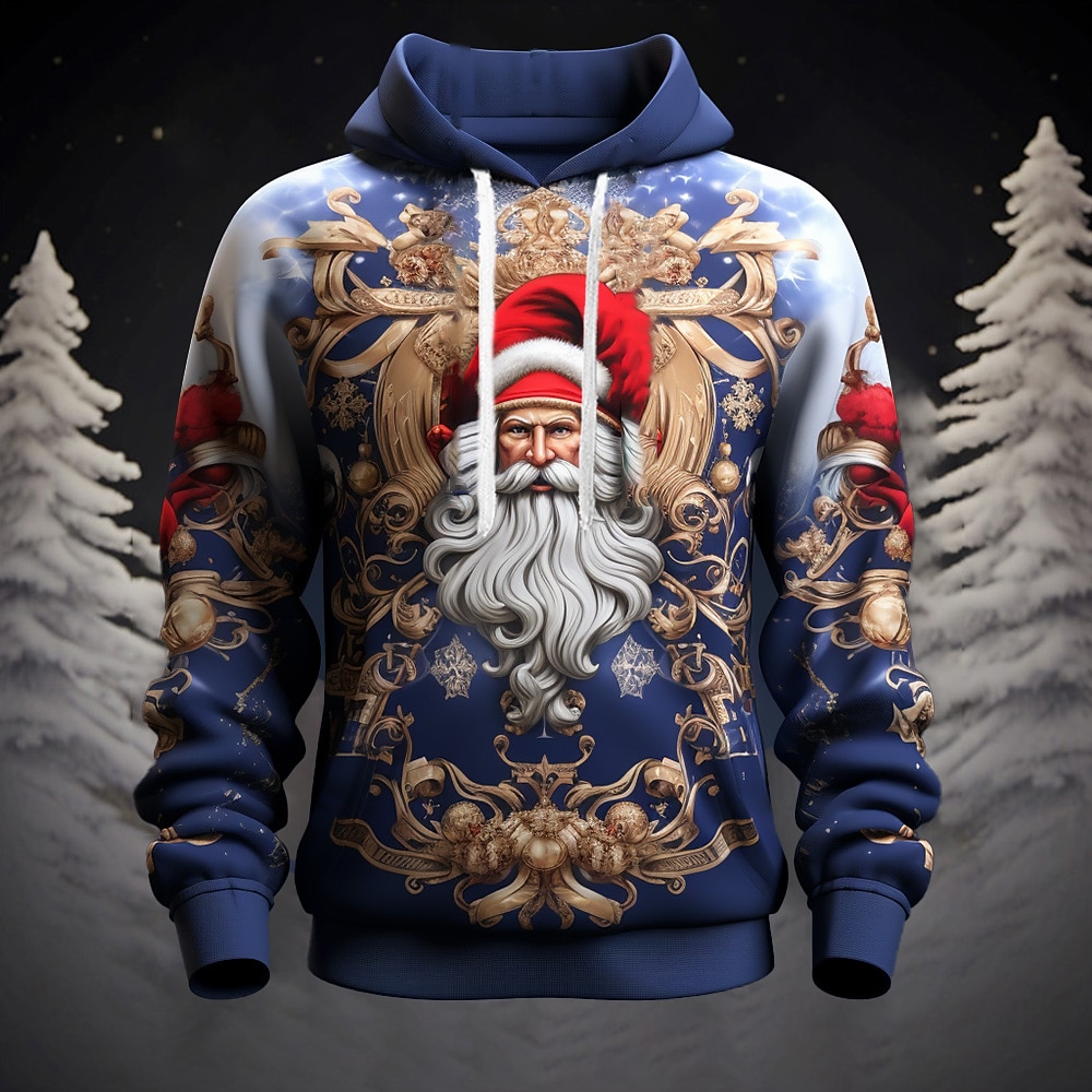 Sweat à capuche 3D Père Noël pour homme, motif graphique, mode Père Noël, impression 3D, sport, extérieur, vacances, jaune foncé, rouge, manches longues, capuche, poche avant, printemps&amp;chemise de 2025 ? $32.99 –P4