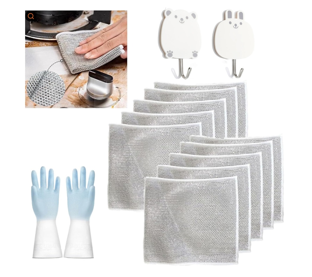 Chiffons à vaisselle en fil métallique polyvalents pour linge à vaisselle  en fil métallique humide et