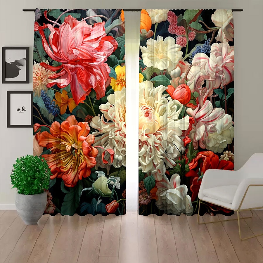 2 Panels Curtains For Living Room Bedroom, Flowers Curtain Drapes for Bedroom Door Kitchen Window Treatments Thermal Insulated Room Darkening 2025 - $22.99 –P5