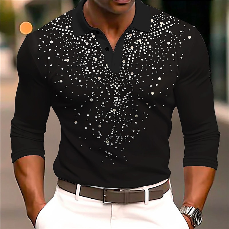 Herr Grafisk Pikétröjor Golftröja Långärmad Polotröjor Skjortor med krage Ledigt Semesterkläder Rave Wear Festkläder Knappar 3D-utskrift Höst vinter Svart Vit Grå 2025 - $23.99 –P3