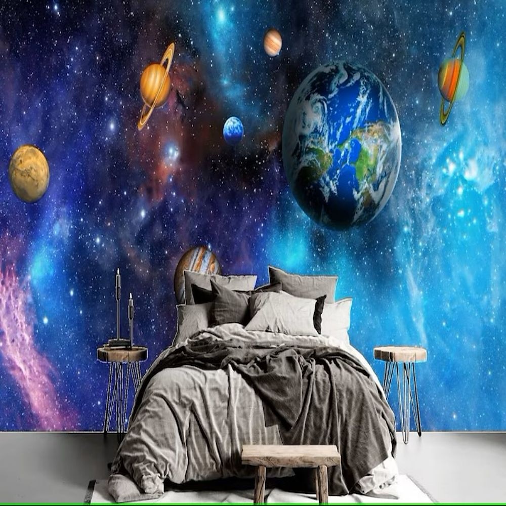 3d muurschildering behang zonnestelsel galaxy planet muursticker die print peel en stick verwijderbare pvc/vinyl materiaal zelfklevend/lijm vereist muur decor muurschildering voor woonkamer slaapkamer 2025 - $43.99 –P15