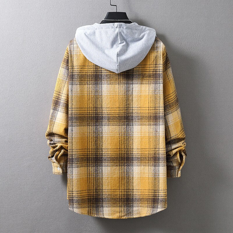 Men's Shirt Casual Shirt Plaid Shirt Button Up Shirt Overshirt Plaid / Check Outdoor Daily Wear Yellow Blue Orange Green Long Sleeve Hooded Fall & Winter Clothing Apparel Front Pocket 2025 - $35.99 –P2