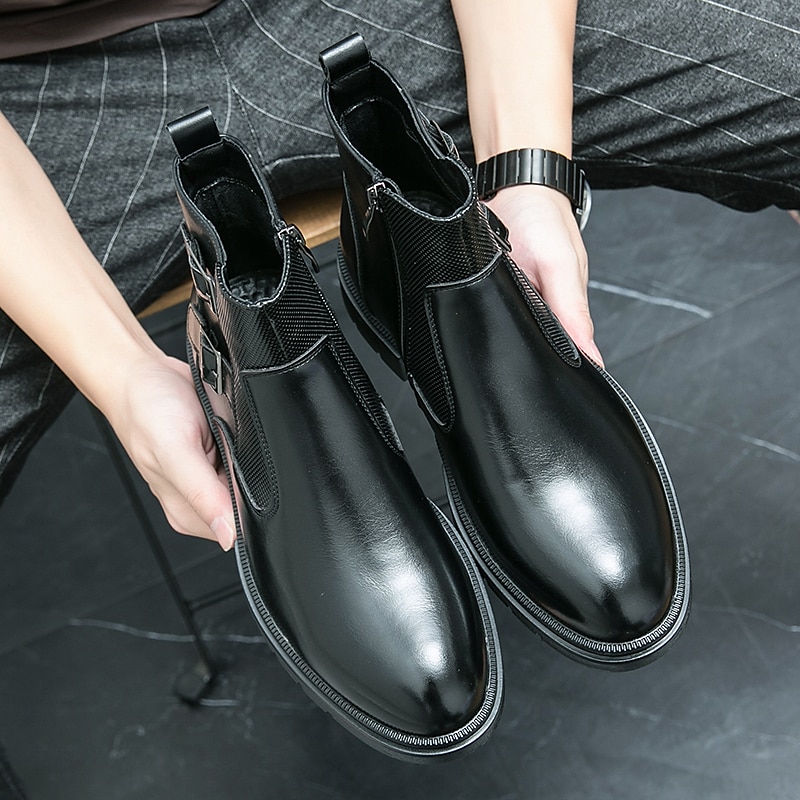 Herr Stövlar Kontor / Business Formella skor Finskor Promenad Ledigt Dagligen PU Bekväm Korta stövlar / ankelstövlar Loafers Svart Gul Blå Vår Höst 2025 - $54.99 -P19