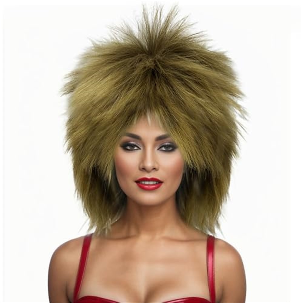 Peluca rubia rizada tipo mullet peluca rubia marrón con raíces oscuras peluca rockera de los años 70 y 80 peluca de capas bicolor pelucas de disfraz para mujeres y hombres (peluca rubia puntiaguda) 2025 - $19.99 –P6