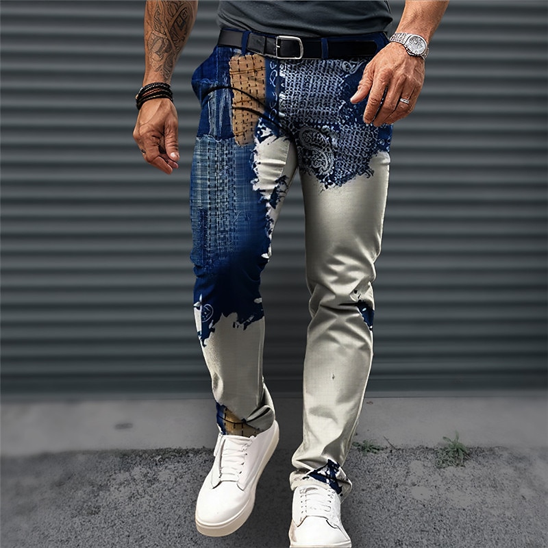 Färgblock Affär Abstrakt Herr 3D-utskrift Kostymbyxor Byxor Utomhus Dagliga kläder Streetwear Polyester Marinblå Blå Brun S M L Medium Midja Elasticitet Byxor 2025 - $29.99 –P1