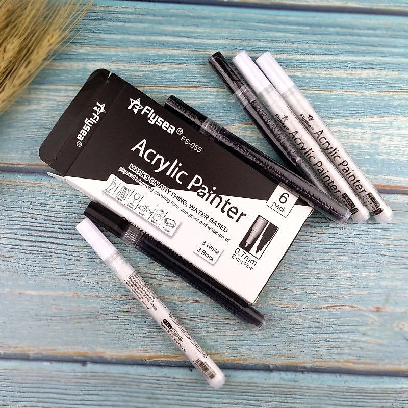 στυλό ακρυλικό χρώμα 6 τεμ./συσκευασία μαύρο άσπρο μαρκαδόροι χρώματος στυλό για ζωγραφική βράχου πέτρα κεραμικό γυαλί ξύλο πλαστικό γυαλί μεταλλικό καμβά σχέδιο ακρυλικών χρωμάτων με βάση το νερό 2025 - $12.99 –P1
