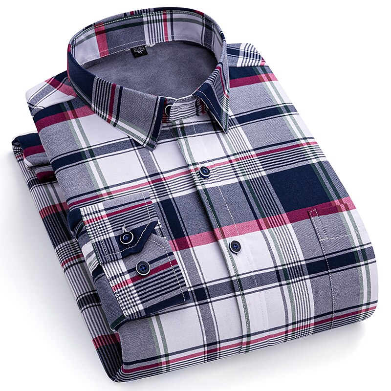 Men's Shacket Plaid / Striped / Chevron / Round Vacation New Year Light Blue Navy blue+white Yellow Red Long Sleeve Classic Collar Fall / Winter Clothing Apparel Print 2025 - $50.99 –P5