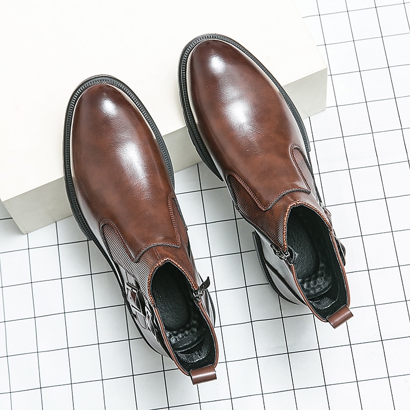 Herr Stövlar Kontor / Business Formella skor Finskor Promenad Ledigt Dagligen PU Bekväm Korta stövlar / ankelstövlar Loafers Svart Gul Blå Vår Höst 2025 - $54.99 -P5