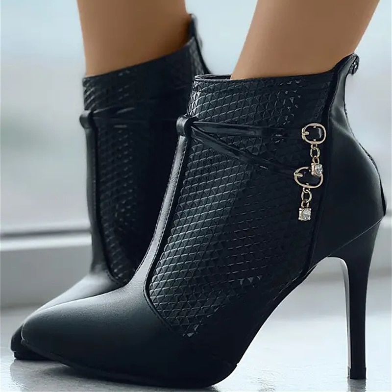 Women's Boots Plus Size Heel Boots Party Office Daily Booties Ankle Boots Rhinestone Stiletto Heel Pointed Toe Elegant Fashion Sexy Faux Leather Zipper Black Brown 2023 - AED 155.98 –P1