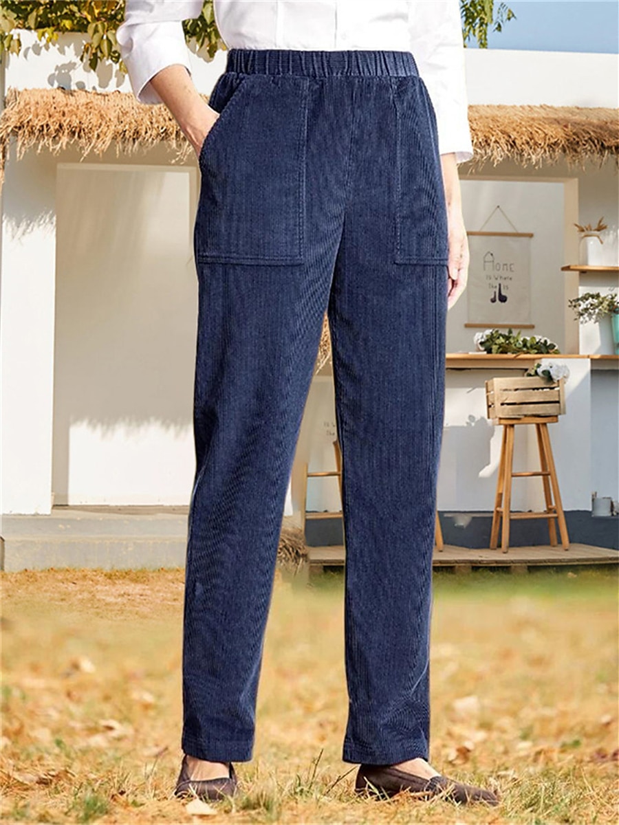 2026年 女性用 コーデュロイパンツ チノパン パンツ ストリートファッション カジュアル 全長 ハイウエスト ソリッド ポケット 弾性ウエスト ハイカット 通気性 ソフト 快適 マイクロエラスティック アウトドア ストリート 日常 ブラック ホワイト イエロー ピンク 冬 秋  コレクション – $26.99 –P1