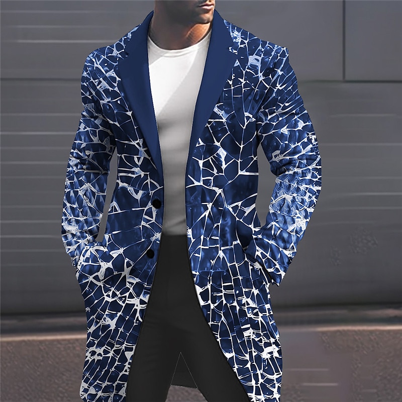 Men's Crack Winter Coat Overcoat Coat Warm Breathable Comfortable Business Abstract Work Wear to work Going out Pocket Print Fall & Winter Turndown Long Sleeve Black Blue Purple 2025 - $67.99 –P2
