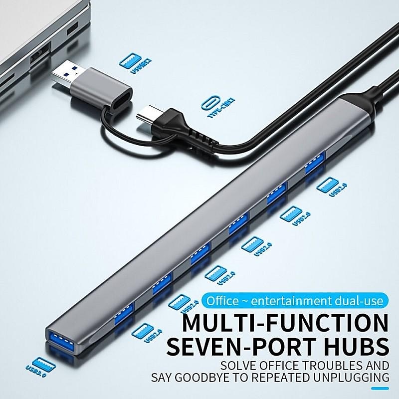 7 portów 2 w 1 koncentrator USB 3.0 typu c adapter USB 2.0 szybka transmisja wieloportowy rozdzielacz USB ekspander do komputera stancjonarnego 2025 - $15.99 –P2