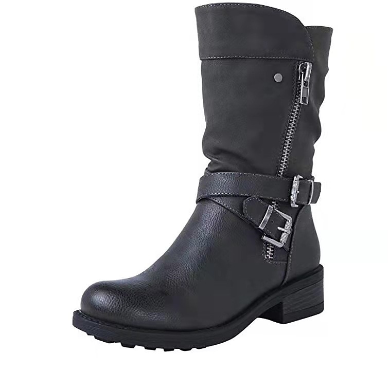 Rote Vintage-Kunstlederstiefel für Damen – stilvolles kniehohes Design mit doppelten Schnallenriemen, seitlichem Reißverschluss und bequemer Sohle – perfekt für Herbstmode und Freizeitausflüge 2025 - $64.99 –P4